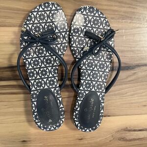 Kate Spade New York Sandal Womens 6M Mistic Flip‎ Flops White Black Bow Slip On